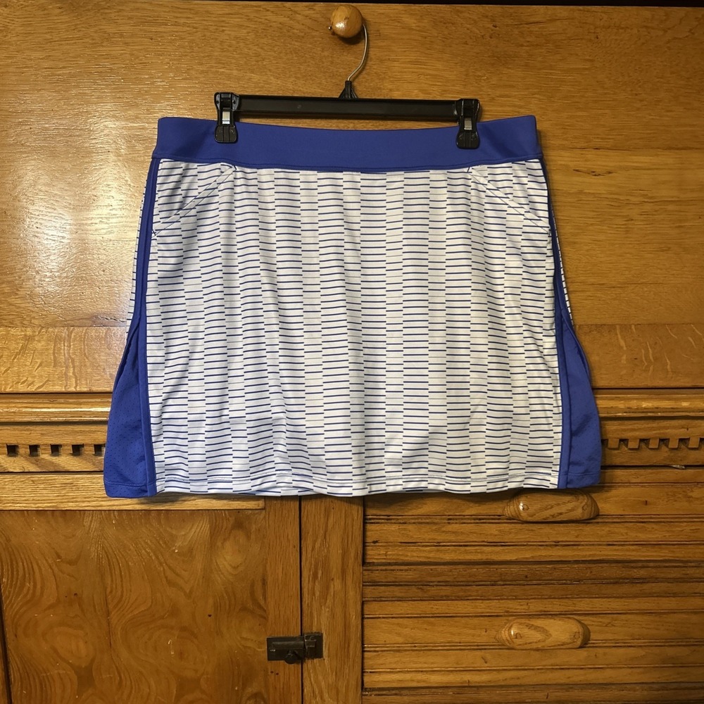 PGA Tour Preppy Blue White Striped Golf Skort Active Skirt Mesh Panels Pockets
